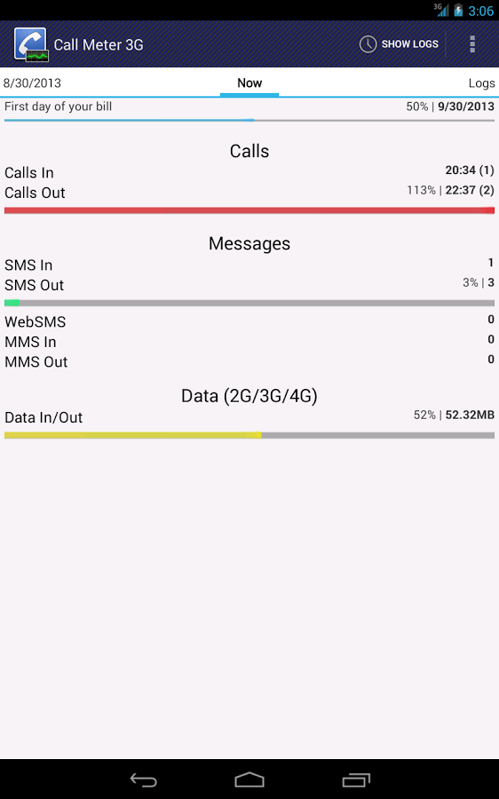 اسکرینشات 5 از محیط برنامه Call Meter 3G: THE monitor app v3.11.9.1 برای اندروید