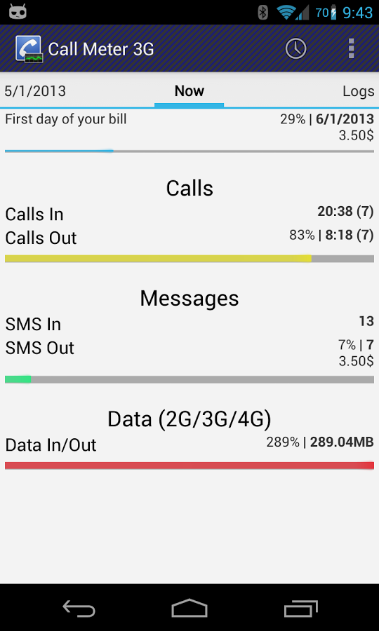 اسکرینشات 1 از محیط برنامه Call Meter 3G: THE monitor app v3.11.9.1 برای اندروید