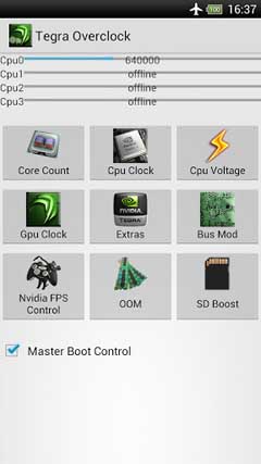 اسکرینشات 1 از محیط برنامه Tegra Overclock v1.5.7 برای اندروید