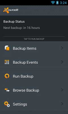 اسکرینشات 1 از محیط برنامه avast! Mobile Backup v1.0.5949 برای اندروید