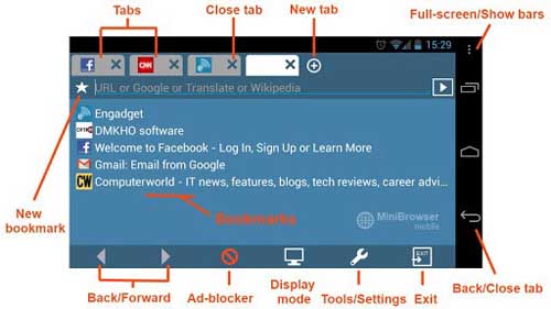 اسکرینشات 3 از محیط برنامه MiniBrowser PRO v2.5 برای اندروید