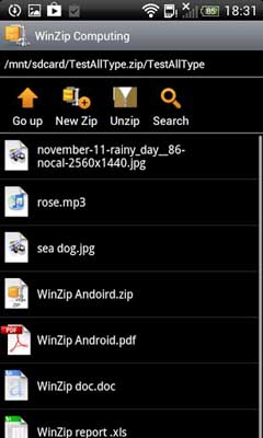 اسکرینشات 1 از محیط برنامه WinZip – Easily Open Zip Files v1.1.2 برای اندروید