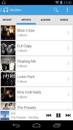 اسکرینشات 1 از محیط برنامه Shuttle+ Music Player v1.3.6 برای اندروید