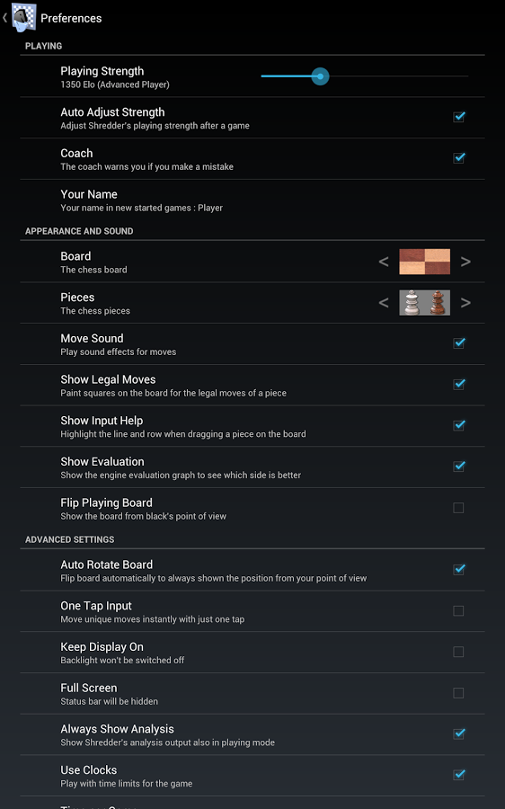 اسکرینشات 3 از محیط برنامه Shredder Chess v1.3 برای اندروید