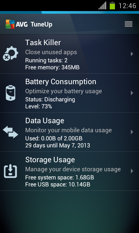 اسکرینشات 3 از محیط برنامه AVG Battery Saver amp TuneUp v1.1 برای اندروید