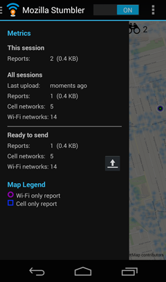 اسکرینشات 1 از محیط برنامه Mozilla Stumbler 1.3.0 برای اندروید