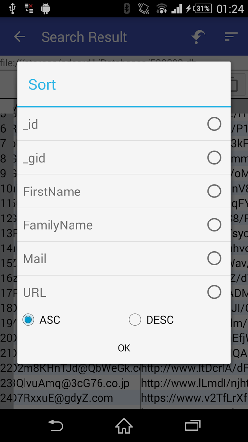 اسکرینشات 4 از محیط برنامه SQLite Viewer Pro v0.12 برای اندروید