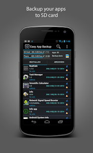اسکرینشات 1 از محیط برنامه Easy App Backup 2.5 برای اندروید