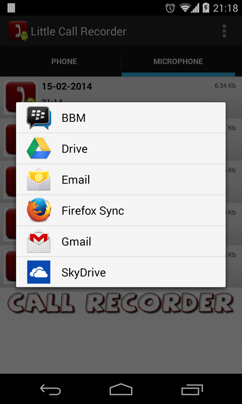 اسکرینشات 1 از محیط برنامه Little Call Recorder v1.0.10 برای اندروید