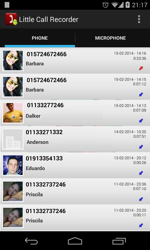 اسکرینشات 3 از محیط برنامه Little Call Recorder v1.0.10 برای اندروید