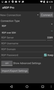اسکرینشات 1 از محیط برنامه نرم افزار ریموت با پروتکل SSH برای اندروید