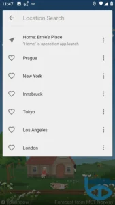 صفحه جستجو لوکیشن YoWindow Weather