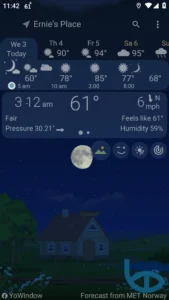صفحه هوای شب YoWindow Weather