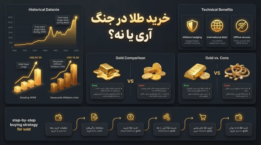 چرا خرید طلا در جنگ مثل چتر نجات مالی است؟ راهنمای کامل نجات سرمایه در روزهای آتش و تحریم خرید طلا در جنگ