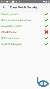 صفحه وضعیت Zoner Mobile Security